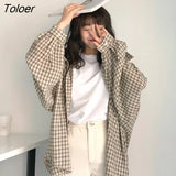 Women Spring Long Sleeve Plaid Loose 2XL Students All-match Street Wear Korean Style Leisure Blouses Womens Tops Chic