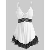 Sleeveless Top Women Paisley Print Empire Waist Asymmetric Tank Top Summer Sexy Lace Italian Lace-up Crop