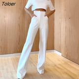 Pants Set Women's Suit Fashion Round Neck Short Sleeve Top Straight Pants Solid Color Two Piece Set Casual Office