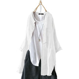 Womens Shirts 2022 ZANZEA Vintage Cotton Tunic Casual Long Sleeve Shirt Button Cardigans Female Soid Patchwork Tops Plus