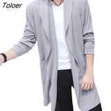 Men Windbreaker Long Sleeve Slim Spring Autumn Draping Lapel Overcoat Outwear