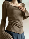 Vintage Knit Top with Square Neck and Slim
