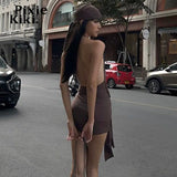 Draped Cowl Neck Halter Dresses Womens Clothing Summer 2023 Coquette Y2k Sexy Backless Mini Dress Clubwear