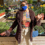Sweetown Faux Fur Patchwork Suede Jackets Cute Y2K Coats Women Autumn Winter 2021 Brown Vintage Outwear Elegant Fashion