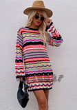 Multicolor Strip Round Neck Long Sleeve Sweater