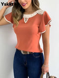 Yskkt Women's Fashion Ruffled Short Sleeves Chiffon Tops Casual Slim Fit Shirts Blouse Blusas Mujer De Moda 2020