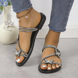 Drill Bow Bow Jacket Toe Sandals Women 2025 New Flat Bottom With Skirt Beach One Shoes Two Women's Cool Slippers