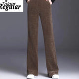 Elastic Waist Corduroy Pants Women Autumn Winter Straight Velvet Pants Woman 2023 Pocket Loose Casual Trousers