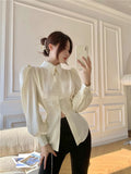 Chiffon Blouse and Tops Women 2022 Autumn Fashion Design Elegant Puff Sleeve Shirts Ladies French Bow Korean