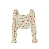 Vintage Elegant Blouse Women 2022 Summer Fashion Long Sleeve Slim Design Y2k Crop Tops Female Korean Casual Floral