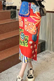 Skirts for Women 2023 Faldas Mujer De Moda High Waist A-line Loose Print Long Jupe Fashion Folds Split Pleated Chic