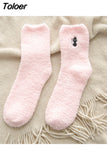 Embroidery CAT Deer Thickening Women Cotton Lovely Plush Keep Warm Sleep Ladies Funny Cute Socks Hosiery Winter
