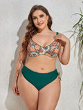 Size Printed V-Neck Drawstring Bikini