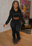 Hoodies Cropped Top and Pants Long Sleeve