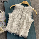 Blouses Women O-Neck Sleeveless Hollow Out Lace Shirt 2023 Summer Blusas Mujer Fashion Back Zipper Slim Temperament