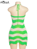 Summer Sexy Halter Bodycon Mini Dresses For Women 2023 Club Sleeveless Bandage Knit High Waist Mini Dress Striped