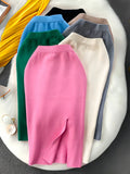 Solid Color Skirt Winter With Sweater High Waist Thin Temperament Open Elastic Knitted Hip Long