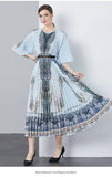 Exquisite Dress Women 2025 New Lazy Wind Collar Mid-Sleeves To Close The Waist Temperament 100-Fold Printing