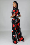 Formal Print Black V-Neck Collar