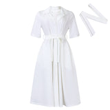 Women's Dress 2025 Summer Short-Sleeved Suit Tie With Solid Color Large African