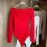 Winter Women's Sweater Sexy Low V-Neck Long Sleeve Red/Khaki/White Playsuit Female Elegant Knit Jumper Fashion New