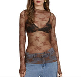 New Women's Lace Top Mesh Multi-Colored Bottom Shirt Sexy Hot Girl Trend