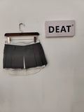 Fashion Women Mini Skirt Low Elastic Folds Contract Color Zipper Spliced Slim Cotton Skirts Summer 2023 New Tide