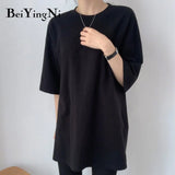 8 Colors Oversized T-shirt Female Cotton High Quality Harajuku Casual Loose T Shirt Women Split Tshirts Black Pink