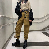 Rockmore Harajuku Ribbon Cargo Pants Women Joggers Winter Sweatpants Trousers Black Loose Wide Leg Sweat Pants