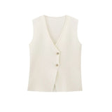 Women's Clothing 2025 Summer Solid Color Trim Gold Button Knitted Vest Top + Half Skirt