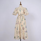 Court Style High Design Feeling Heavy Industry Nail Drill Short Sleeve Single Buckle Dress +