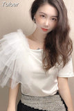 Shirts for Women Summer T Shirts O-neck Short Sleeve Tees Patchwork Gauze Fashion T-shirt Casual Korean Temperament