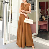 Summer Casual Retro Beach Holiday Jumpsuits Women OL Elegant Sexy Round Neck Sleeveless Sashes Party Split