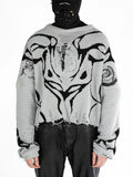 Ecological village Black White Pullovers Y2k Clothes Sweaters Destroyed Ripped Women's sweater Harajuku Hole