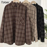 Loose Plaid Shirts Women 2023 Autumn Single Breasted Long Sleeve Shirt Woman Turn Down Collar Outwear Femme