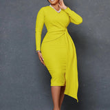 Women's Autumn Fashion Large-Size V-Neck Long-Sleeved Temperament Pencil Skirt