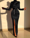 Women Winter Bodycon Slim Long Dress for 2023 Split Fork High Waist Vestidos Long Sleeve Elegant Ladies Evening Party