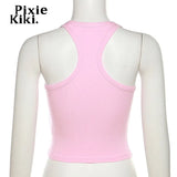 Y2k 2000s Tank Tops Womans Cute Rhinestone Letter Pink Crop Top Womens Clothing Summer 2023 Graphics Tees