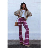 Tie Dye Flare Pants Women Brown Leopard Y2K Joggers High Waist Double Layer Mesh Girl Aesthetic Trousers Female