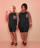 Plus Size Women Clothing Two Piece Set Wholesale Matching Set Leopard Patchwork Crop Top and Pants Tracksuit