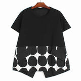 Women Black Dot Printed Casual Big Size T-shirt New Round Neck Short Sleeve Fashion Tide Spring Summer 2023