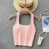 Summer Basic Halter Sexy Camisole Women Elastic Waist Design Slim Strap Top Korean Female Y2K Backless Beach