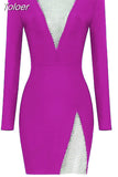 New Arrival Bandage Dresses Black Long Sleeve O Neck Long Sleeve Beading Sexy Party Club Celebrity Elegant Women