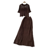 Dress A Complete Set Of Women's Han Yen-Down Short-Sleeved Knitting Blouse High Waist Slim Half Body Skirt Two