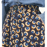 Women Corduroy Skirt 2022 Winter A Line Elastic Waist Loose Graphic Print Chic Casual Streetwear Midi Pleated