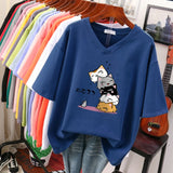 100% Cotton Plus Size T Shirt Anime Short Sleeve Women's Top 2023 Summer Couple Loose Oversized T Shirts Japanese