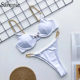 Sexy Black White Push Up Women Chain Straps Bikini Set Beach Wear Swimsuit Brazilian Swimwear Bathing Suit Bikinis