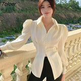 Women Vintage Fashion Design Puff Sleeve Sexy Split Spring Autumn Harajuku Elegant Office Lady Casual Tunic College