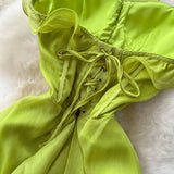 Style Dress 2025 Summer French Sexy Chest To Close Waist Thin Open Lotus Leaves Side Irregular