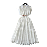 Design Buckle Loose Collar With Long Dress Women Summer Waist 100 Folded Shirt Collar Splicing Long